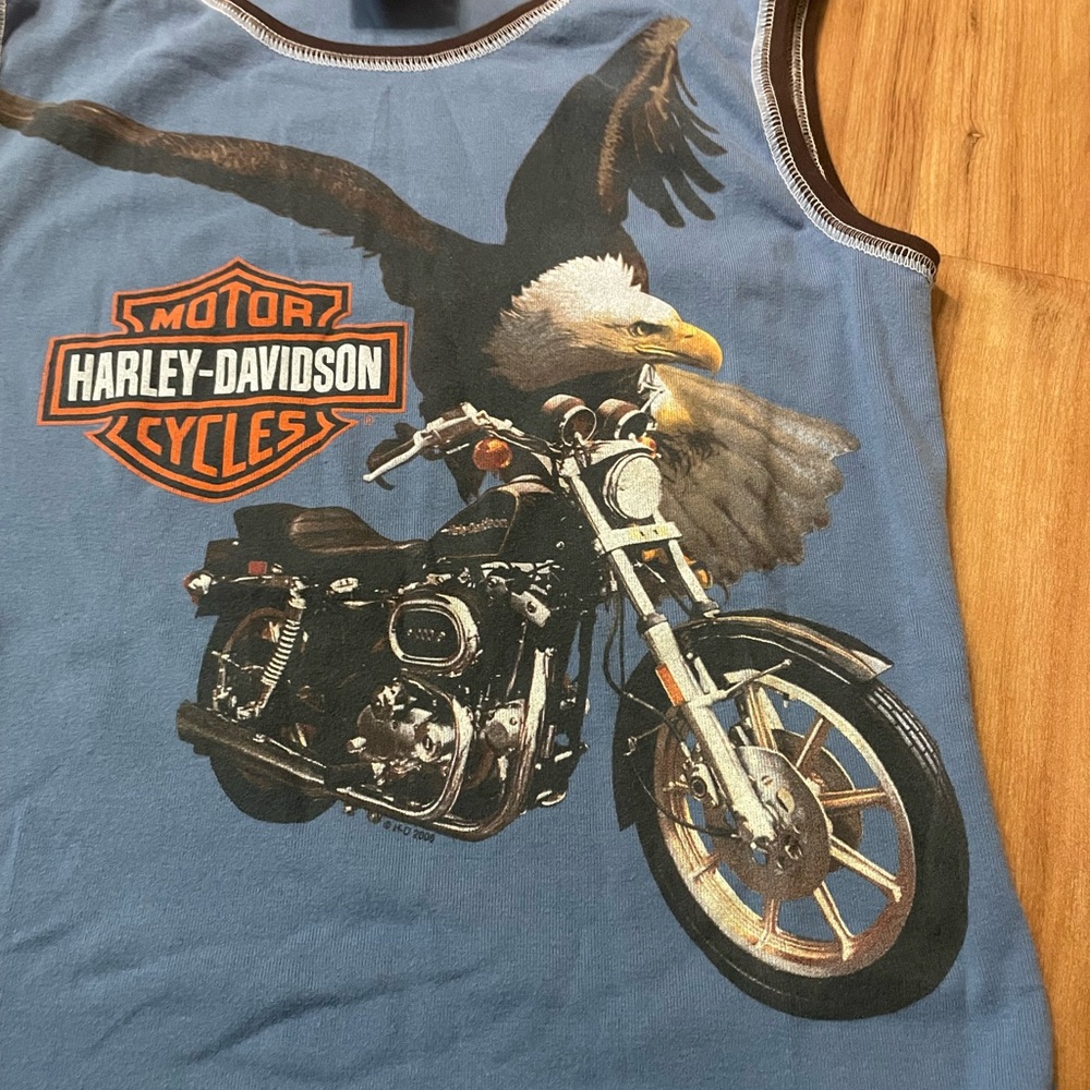 2006 Y2K Harley-Davidson Blue Tank Top with Eagle and Motorcycle - Picture 7 of 7
